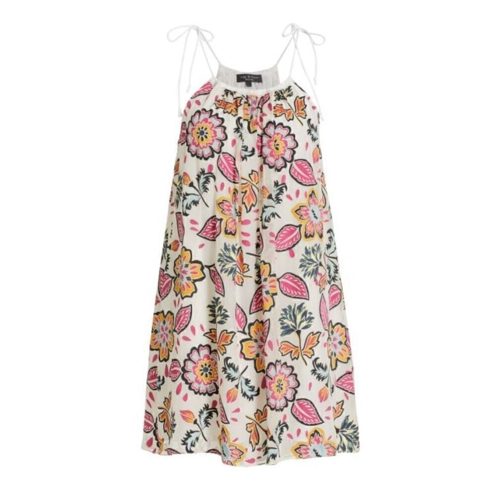 RAG & BONE Bailey Self Tie Floral Minidress in White Multi NWT Size Large